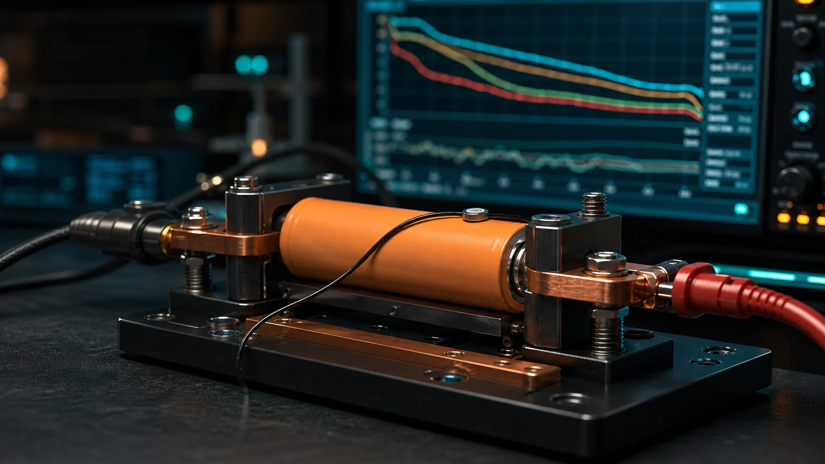 Battery test bench with live data on screen